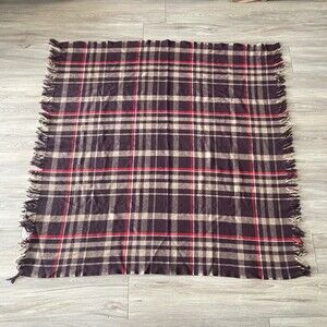 Vintage Faribo Stadium Blanket Fringe Plaid Brown Tan Cream Rust 58” x 52”